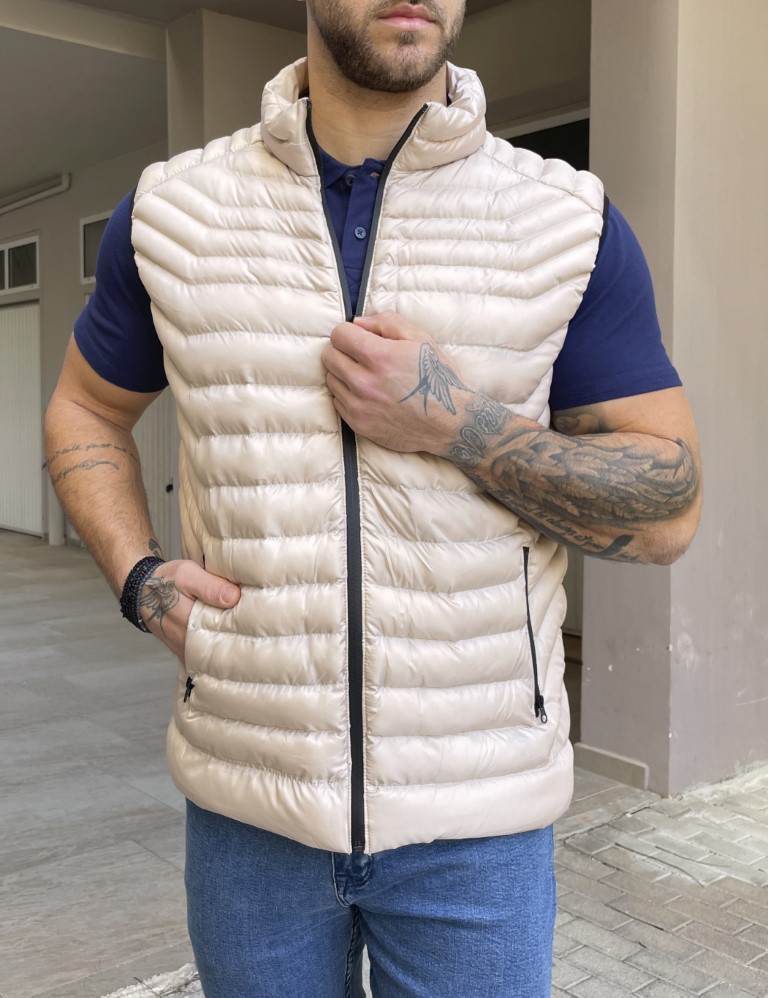 Ανδρικό μπεζ αμάνικο μπουφάν καπιτονέ 3417B φωτογραφία